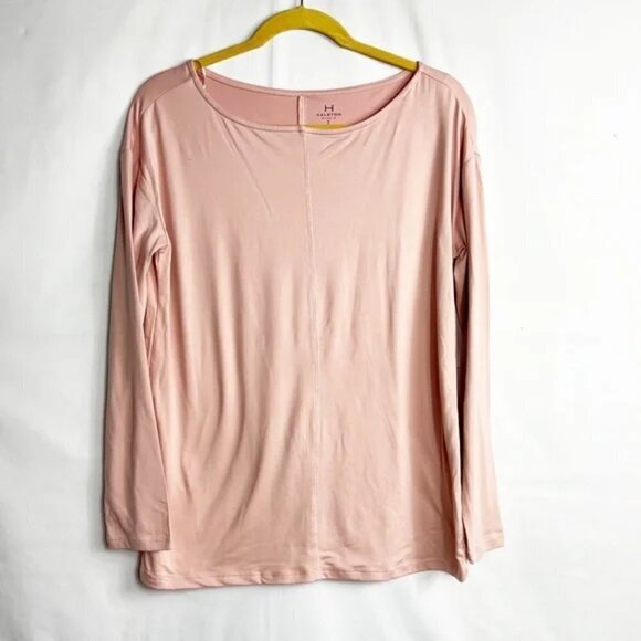 H Halston Studio Stretch Long Sleeve Tee Shirt, Soft Blush - Picture 1 of 2